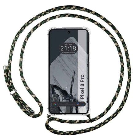 Funda Colgante Transparente para Google Pixel 8 Pro 5G con Cordon Verde / Dorado