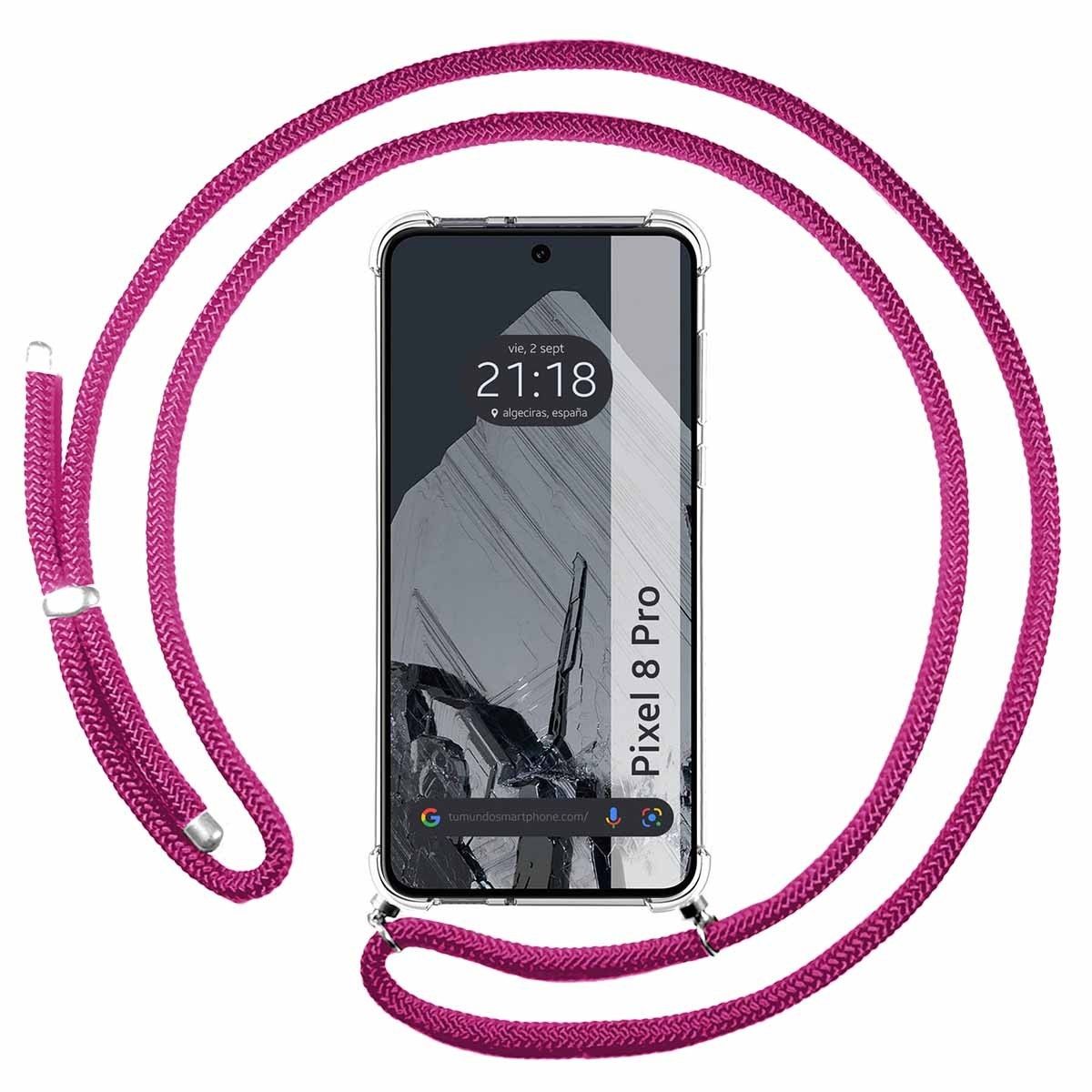 Funda Colgante Transparente para Google Pixel 8 Pro 5G con Cordon Rosa Fucsia