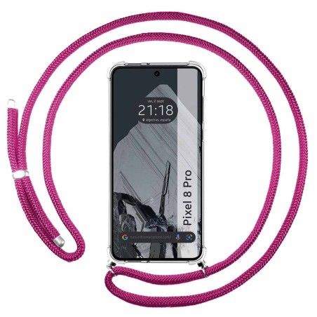 Funda Colgante Transparente para Google Pixel 8 Pro 5G con Cordon Rosa Fucsia