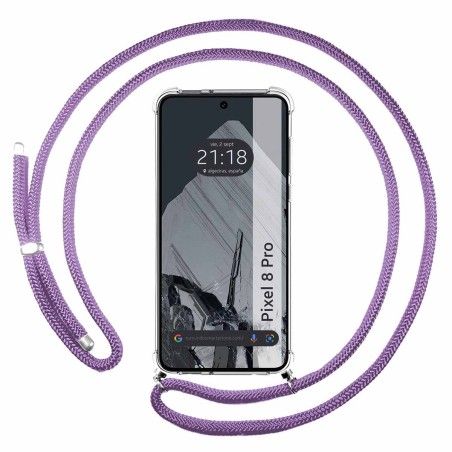 Funda Colgante Transparente para Google Pixel 8 Pro 5G con Cordon Morado