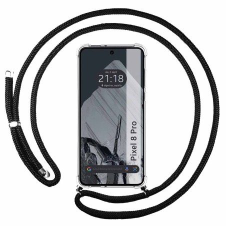 Funda Colgante Transparente para Google Pixel 8 Pro 5G con Cordon Negro