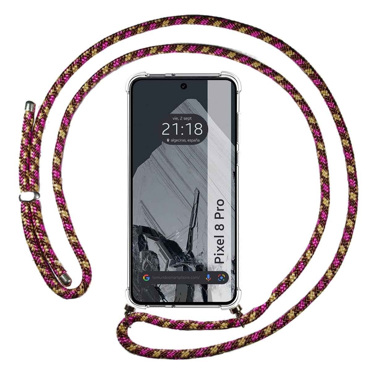 Funda Colgante Transparente para Google Pixel 8 Pro 5G con Cordon Rosa / Dorado