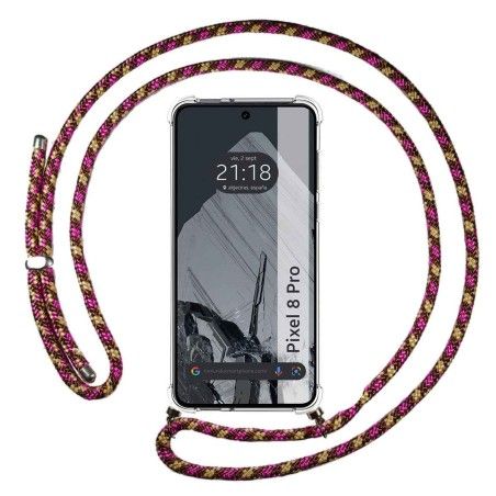 Funda Colgante Transparente para Google Pixel 8 Pro 5G con Cordon Rosa / Dorado