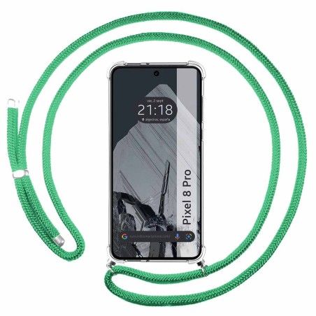 Funda Colgante Transparente para Google Pixel 8 Pro 5G con Cordon Verde Agua