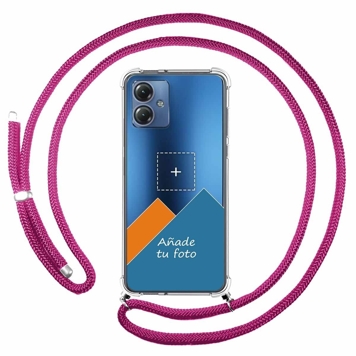 Personaliza tu Funda Colgante Transparente para Motorola Moto G14 con Cordon Rosa Fucsia Dibujo Personalizada