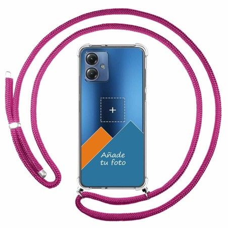 Personaliza tu Funda Colgante Transparente para Motorola Moto G14 con Cordon Rosa Fucsia Dibujo Personalizada