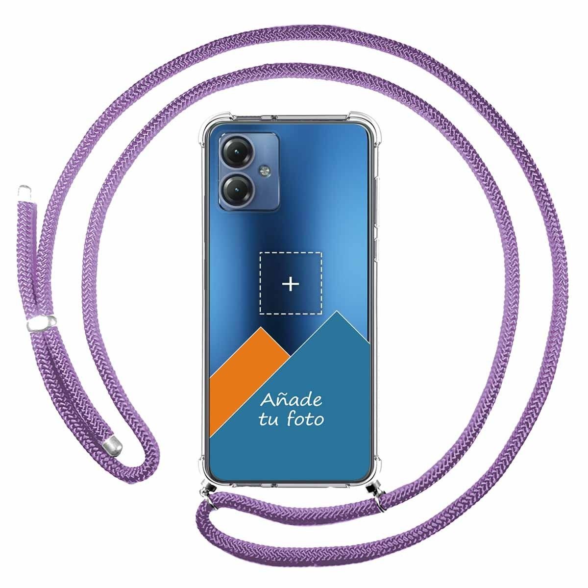 Personaliza tu Funda Colgante Transparente para Motorola Moto G14 con Cordon Morado Dibujo Personalizada