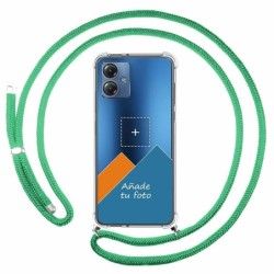 Personaliza tu Funda Colgante Transparente para Motorola Moto G14 con Cordon Verde Agua Dibujo Personalizada