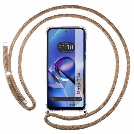 Funda Colgante Transparente para Motorola Moto G14 con Cordon Camel