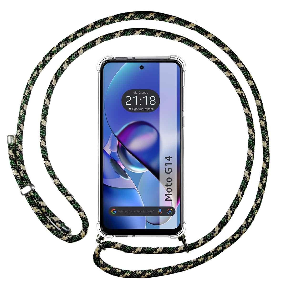 Funda Colgante Transparente para Motorola Moto G14 con Cordon Verde / Dorado