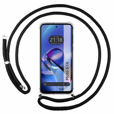 Funda Colgante Transparente para Motorola Moto G14 con Cordon Negro