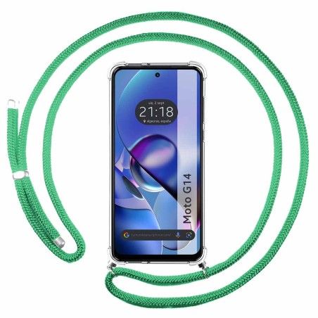 Funda Colgante Transparente para Motorola Moto G14 con Cordon Verde Agua