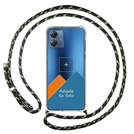 Personaliza tu Funda Colgante Transparente para Motorola Moto G54 5G con Cordon Verde / Dorado Dibujo Personalizada
