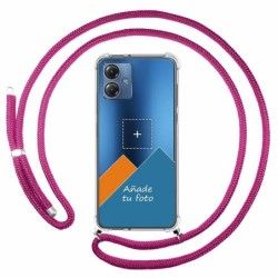 Personaliza tu Funda Colgante Transparente para Motorola Moto G54 5G con Cordon Rosa Fucsia Dibujo Personalizada