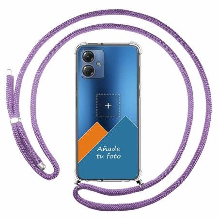 Personaliza tu Funda Colgante Transparente para Motorola Moto G54 5G con Cordon Morado Dibujo Personalizada
