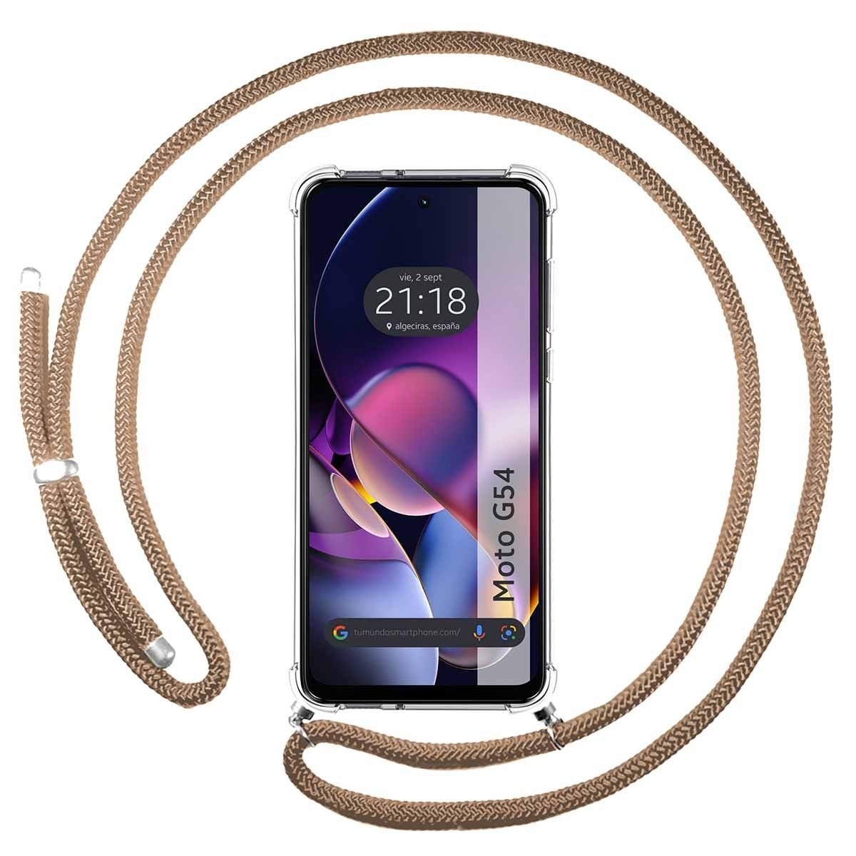 Funda Colgante Transparente para Motorola Moto G54 5G con Cordon Camel