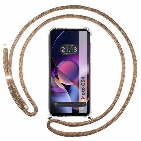 Funda Colgante Transparente para Motorola Moto G54 5G con Cordon Camel