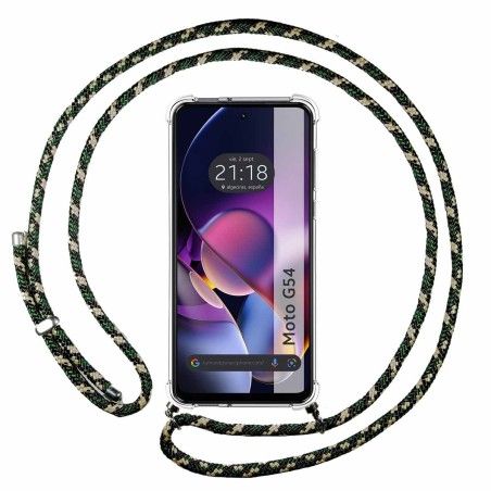 Funda Colgante Transparente para Motorola Moto G54 5G con Cordon Verde / Dorado