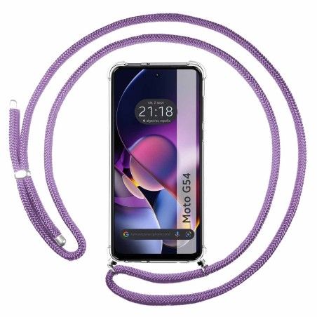 Funda Colgante Transparente para Motorola Moto G54 5G con Cordon Morado