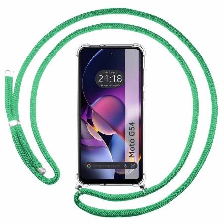 Funda Colgante Transparente para Motorola Moto G54 5G con Cordon Verde Agua