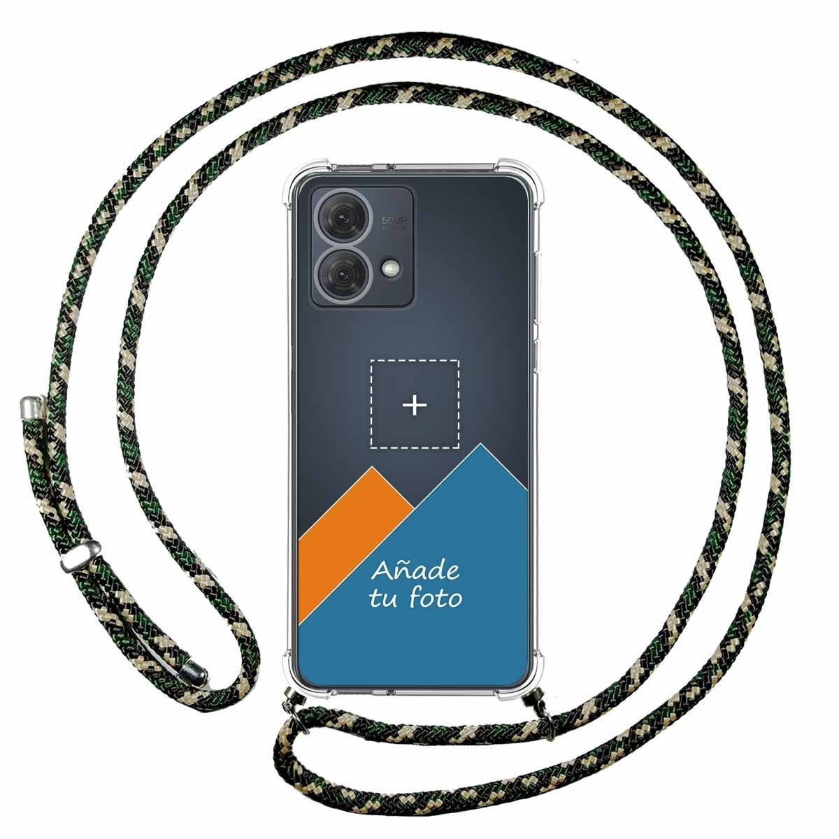 Personaliza tu Funda Colgante Transparente para Motorola Moto G84 5G con Cordon Verde / Dorado Dibujo Personalizada