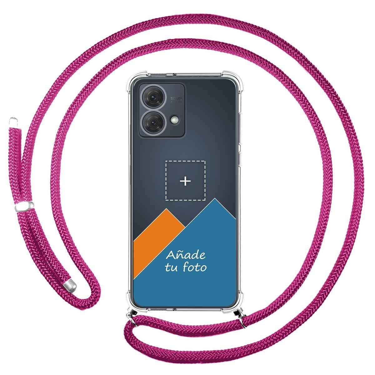 Personaliza tu Funda Colgante Transparente para Motorola Moto G84 5G con Cordon Rosa Fucsia Dibujo Personalizada