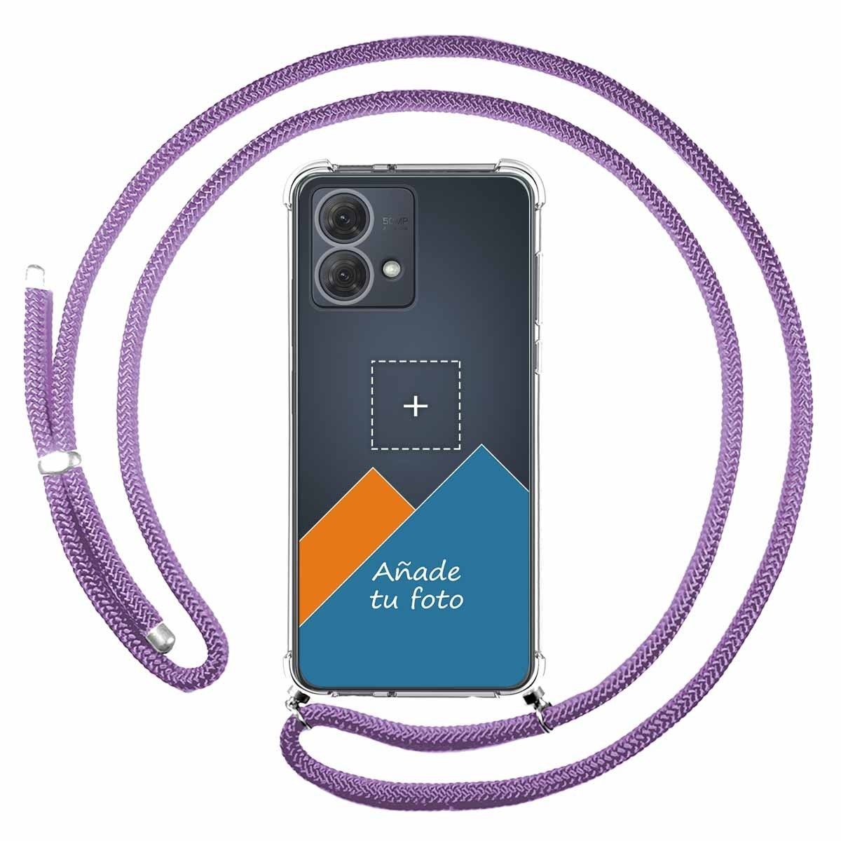 Personaliza tu Funda Colgante Transparente para Motorola Moto G84 5G con Cordon Morado Dibujo Personalizada