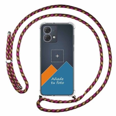 Personaliza tu Funda Colgante Transparente para Motorola Moto G84 5G con Cordon Rosa / Dorado Dibujo Personalizada