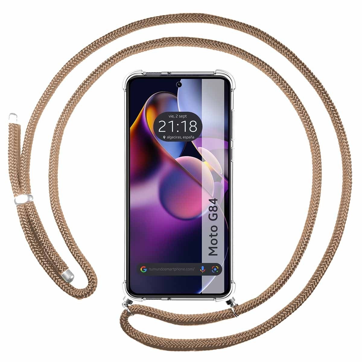 Funda Colgante Transparente para Motorola Moto G84 5G con Cordon Camel