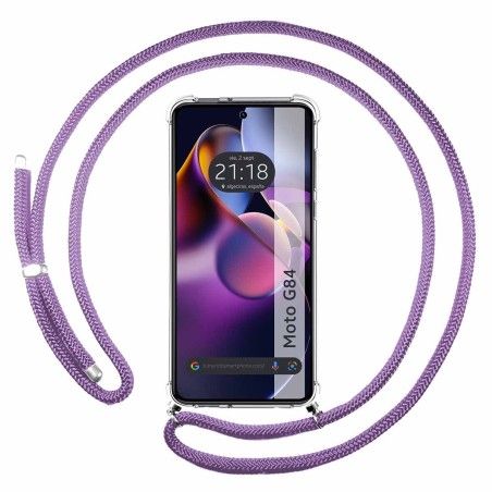 Funda Colgante Transparente para Motorola Moto G84 5G con Cordon Morado