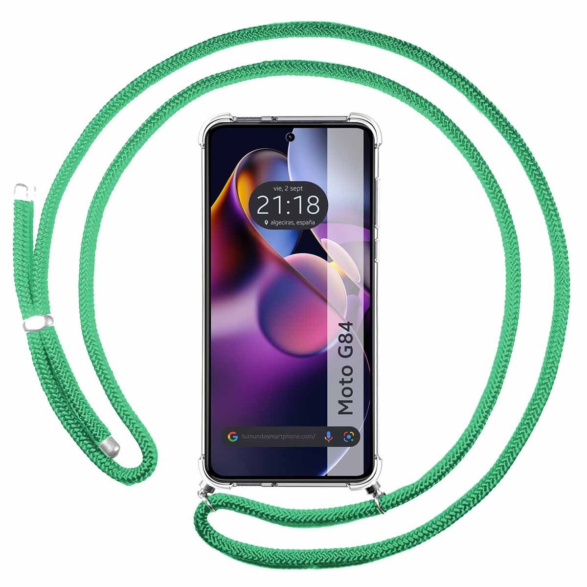 Funda Colgante Transparente para Motorola Moto G84 5G con Cordon Verde Agua