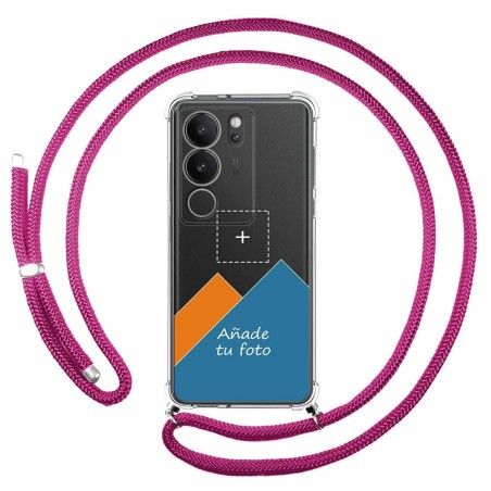 Personaliza tu Funda Colgante Transparente para Vivo V29 5G con Cordon Rosa Fucsia Dibujo Personalizada