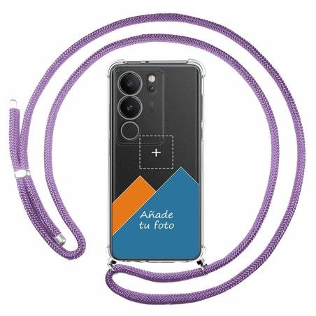 Personaliza tu Funda Colgante Transparente para Vivo V29 5G con Cordon Morado Dibujo Personalizada