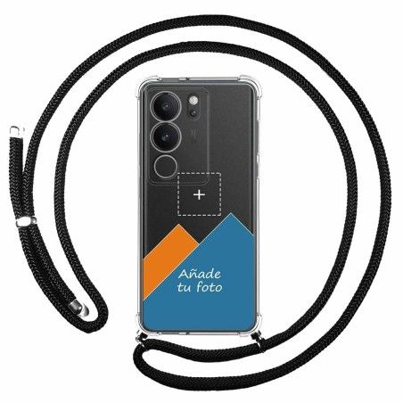 Personaliza tu Funda Colgante Transparente para Vivo V29 5G con Cordon Negro Dibujo Personalizada