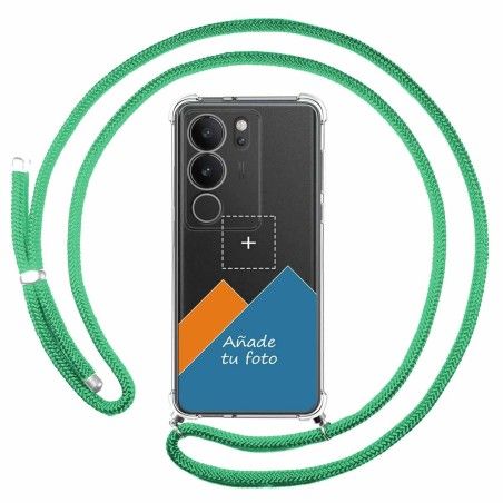 Personaliza tu Funda Colgante Transparente para Vivo V29 5G con Cordon Verde Agua Dibujo Personalizada