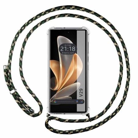 Funda Colgante Transparente para Vivo V29 5G con Cordon Verde / Dorado