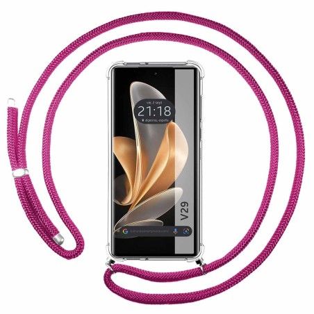 Funda Colgante Transparente para Vivo V29 5G con Cordon Rosa Fucsia