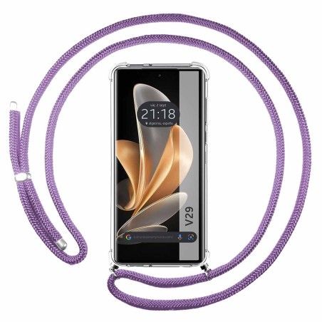 Funda Colgante Transparente para Vivo V29 5G con Cordon Morado