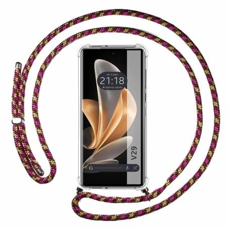 Funda Colgante Transparente para Vivo V29 5G con Cordon Rosa / Dorado