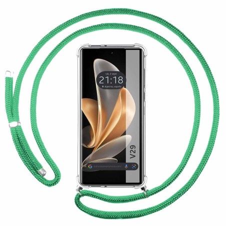 Funda Colgante Transparente para Vivo V29 5G con Cordon Verde Agua