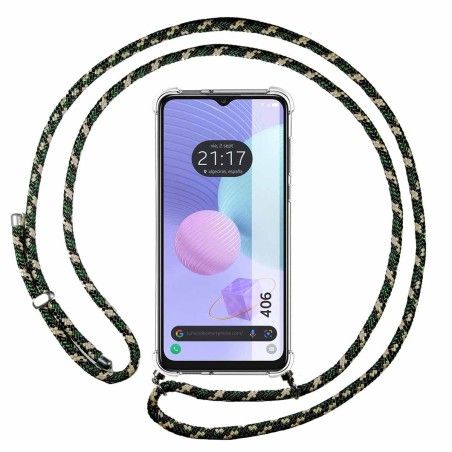 Funda Colgante Transparente para TCL 406 con Cordon Verde / Dorado