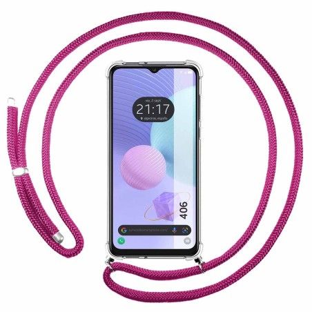 Funda Colgante Transparente para TCL 406 con Cordon Rosa Fucsia