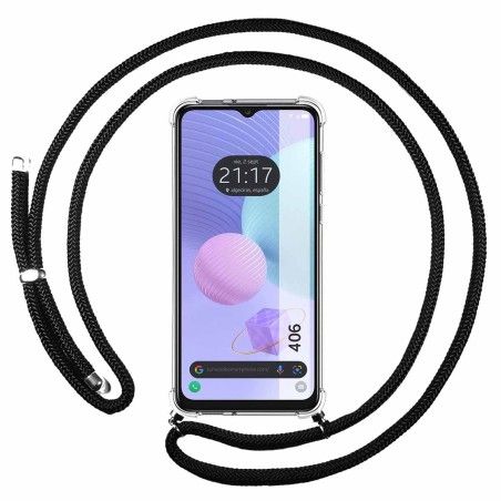 Funda Colgante Transparente para TCL 406 con Cordon Negro