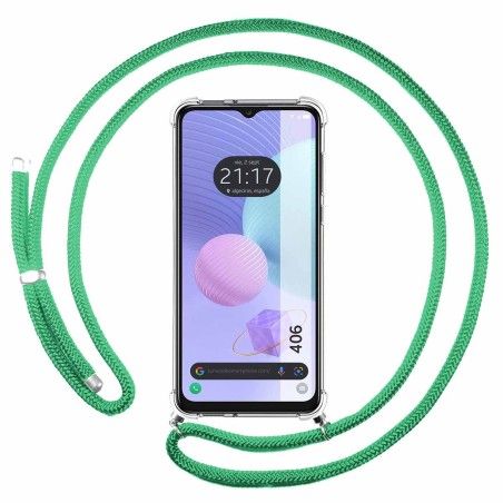 Funda Colgante Transparente para TCL 406 con Cordon Verde Agua