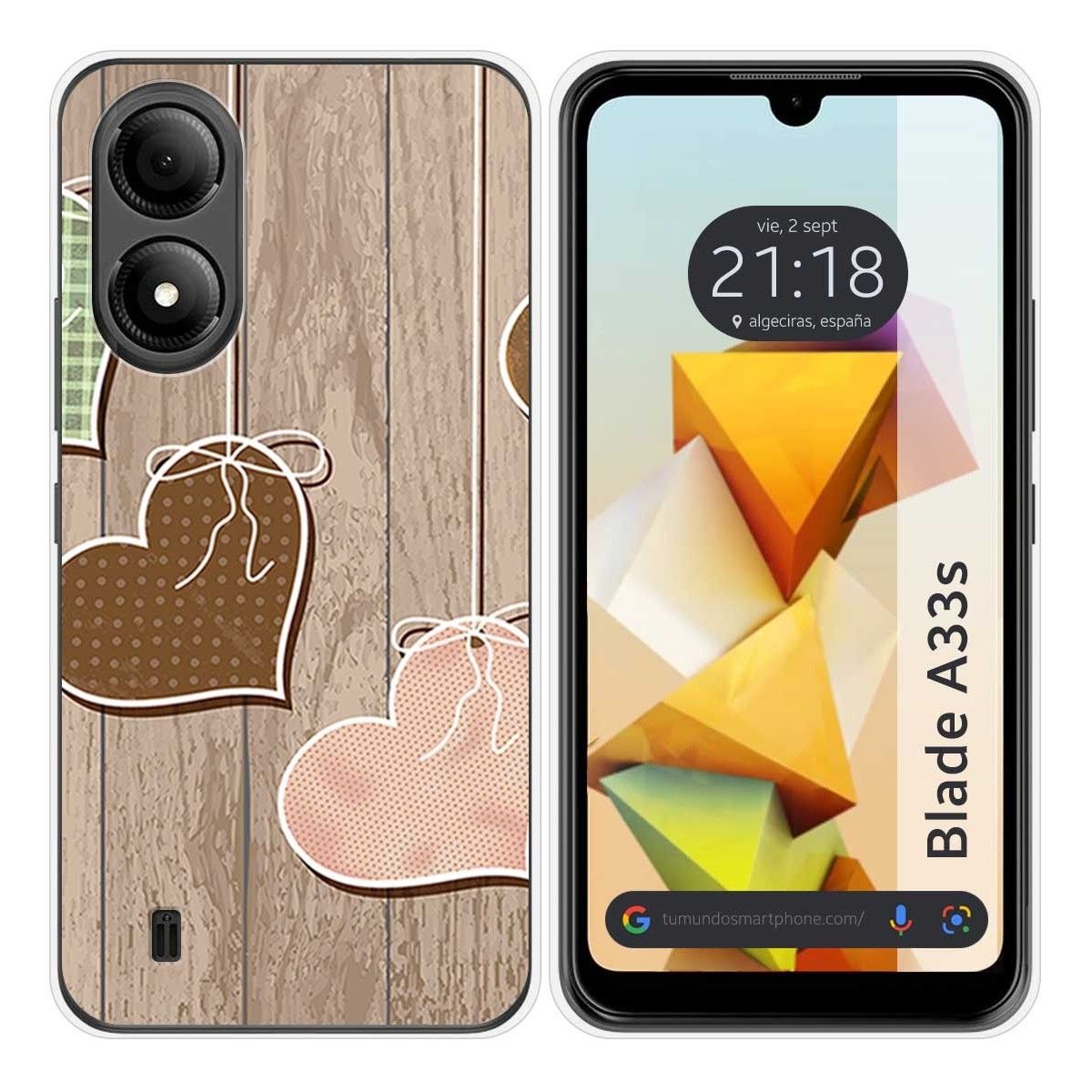 Funda Silicona para Zte Blade A33s diseño Corazones Madera Dibujos