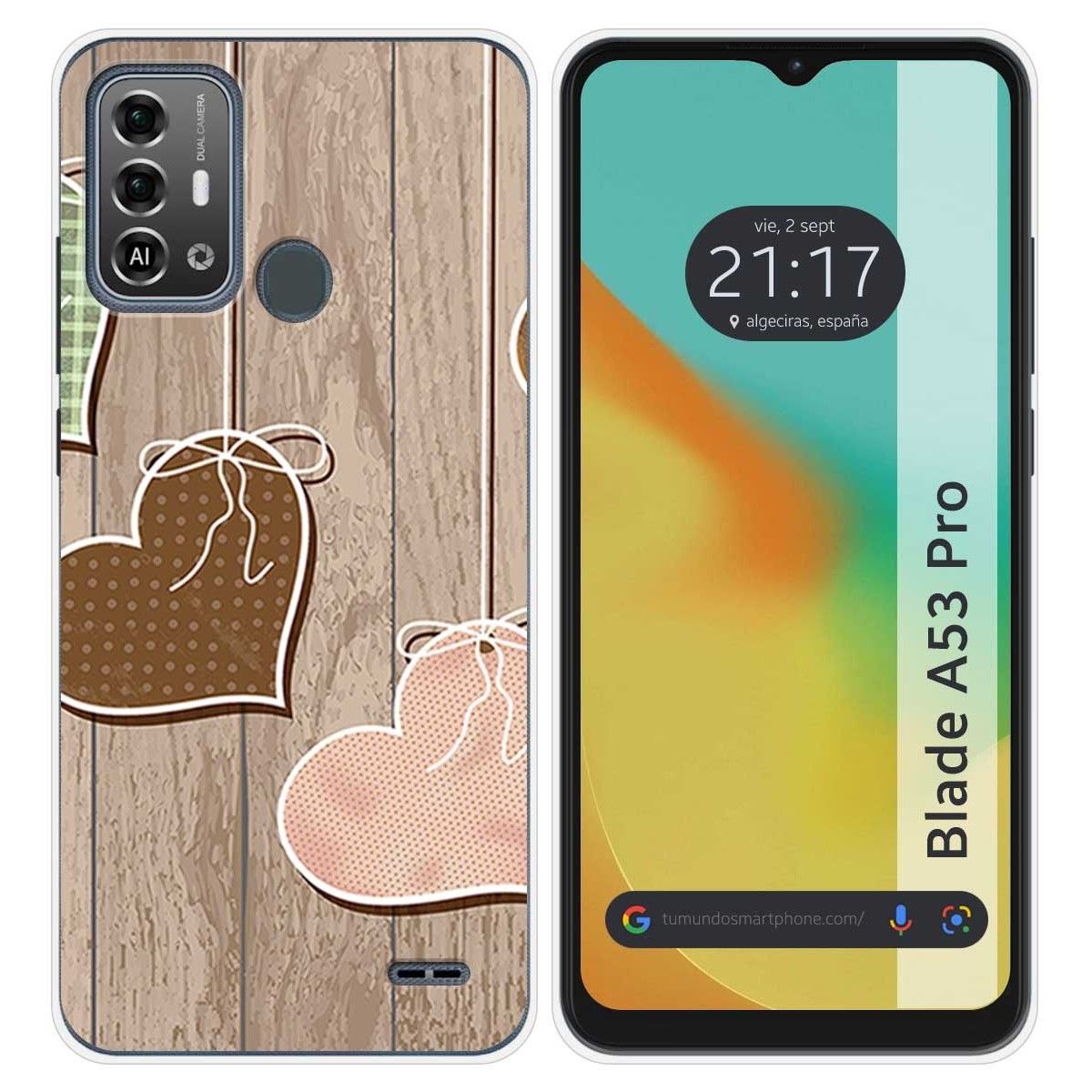 Funda Silicona para Zte Blade A53 Pro diseño Corazones Madera Dibujos
