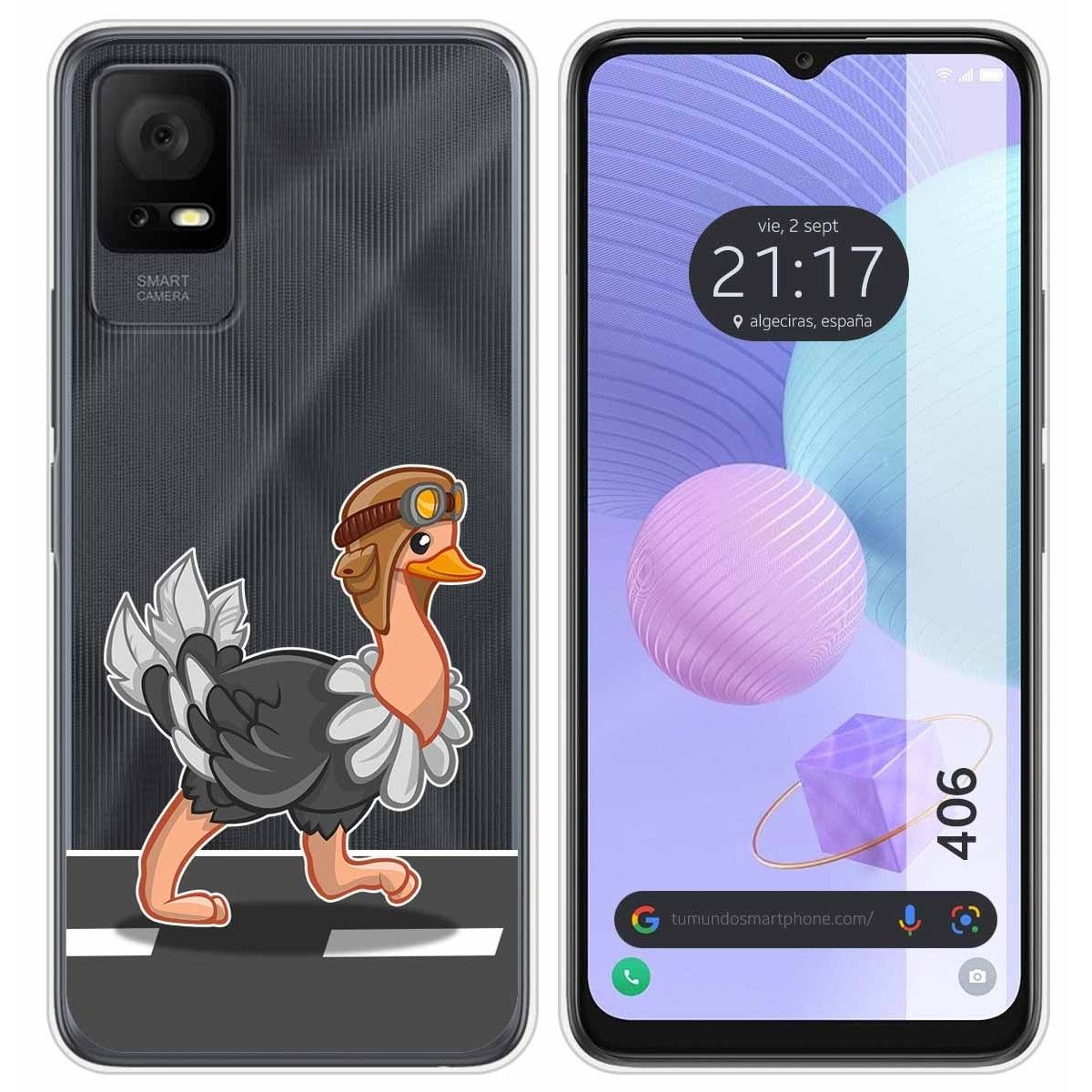 Funda Silicona Transparente para TCL 406 diseño Avestruz Dibujos