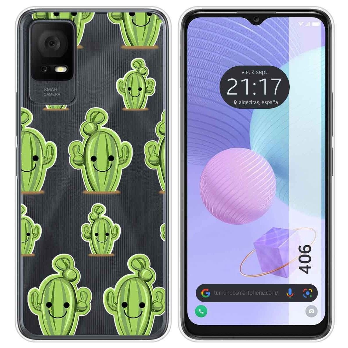 Funda Silicona Transparente para TCL 406 diseño Cactus Dibujos