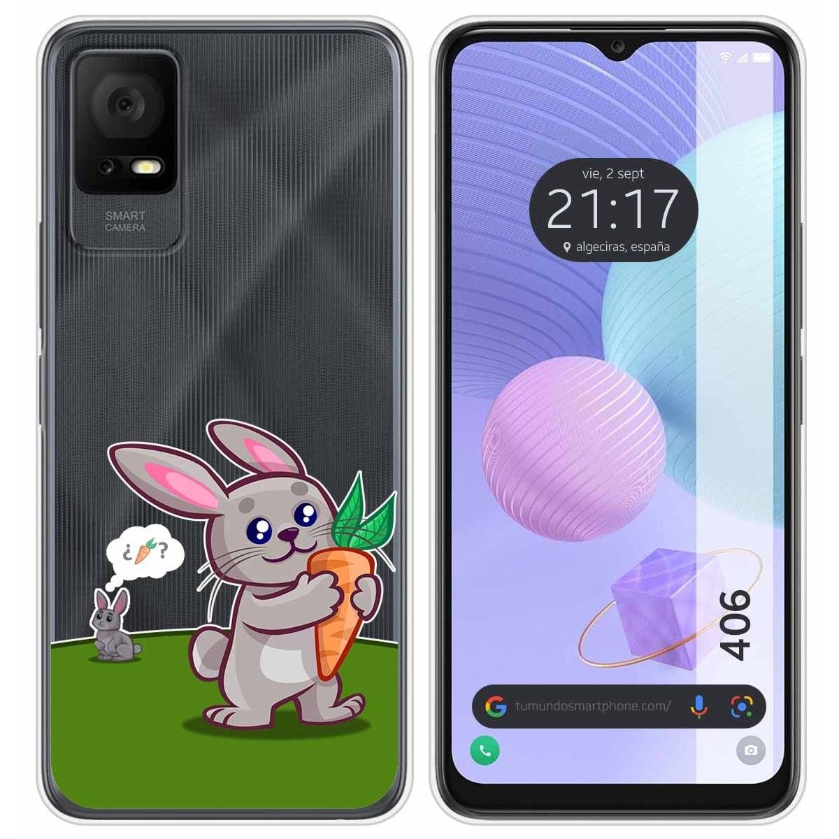 Funda Silicona Transparente para TCL 406 diseño Conejo Dibujos