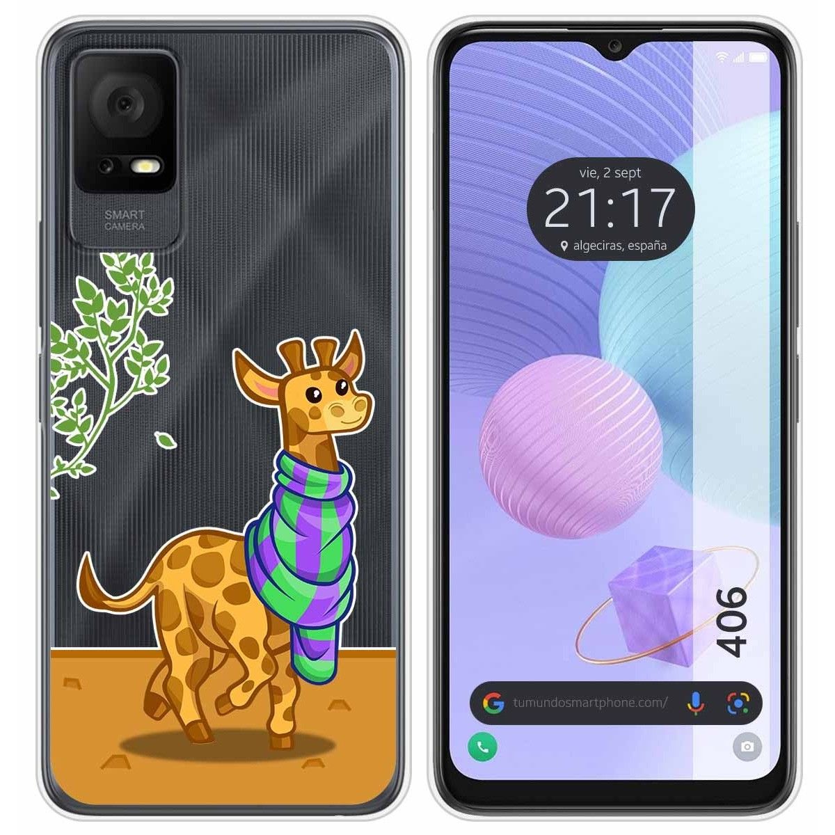 Funda Silicona Transparente para TCL 406 diseño Jirafa Dibujos